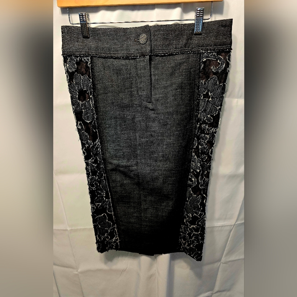 Byron Lars Sombra Laser Cut Denim Skirt